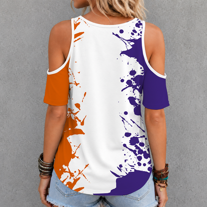 [FAN FAVORITE] NEW CUSTOMIZED NCAA FBS07 CST CLEMSON TIGERS CRISS CROSS V-NECK TOP
