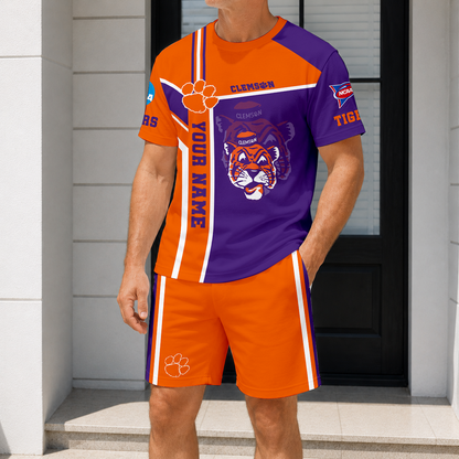 ELITE EDITION - NEW CUSTOMIZED NCAA FBS07 CST CLEMSON TIGERS T-SHIRT & SHORT PANTS SET