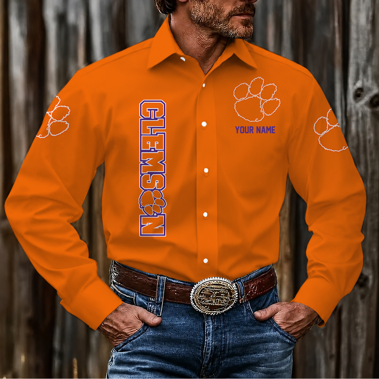 LIMITED EDITION - NEW CUSTOMIZED NCAA FBS07 CST CLEMSON TIGERS MEN'S LONG SLEEVE BUTTON-UP SHIRT