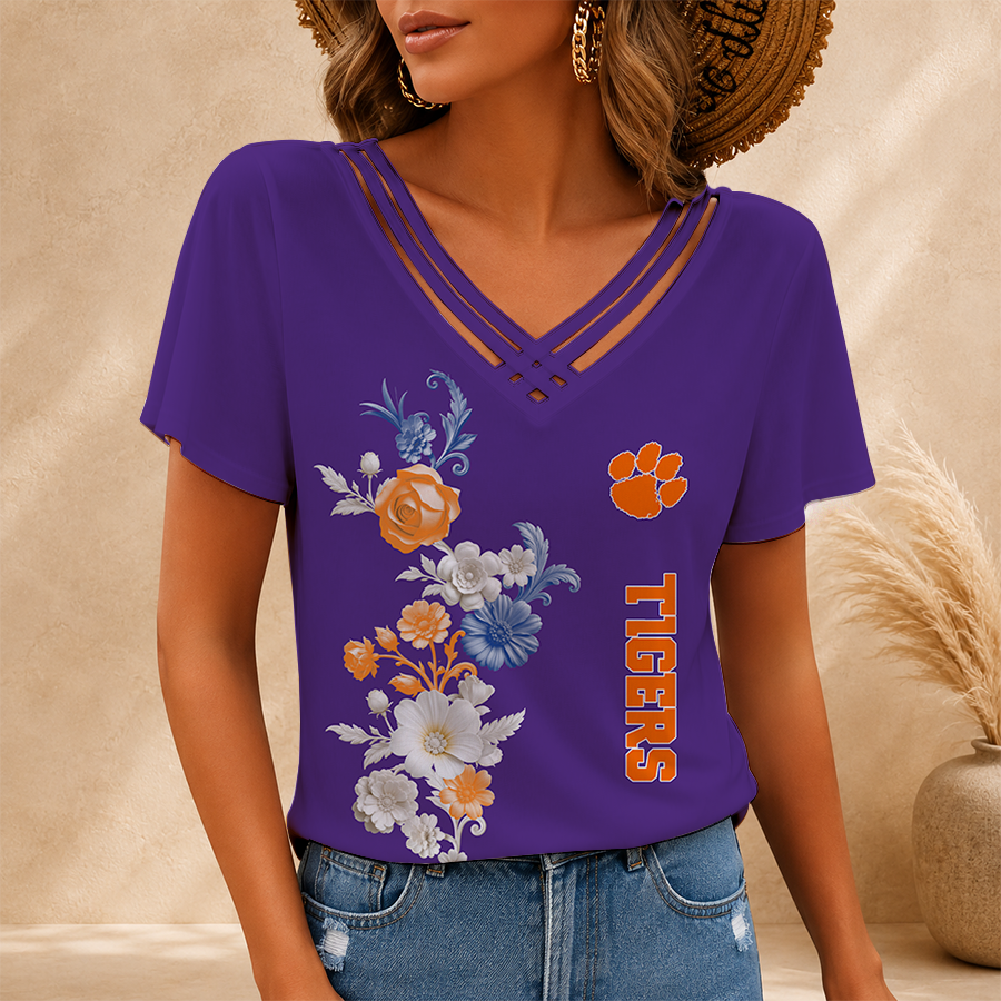 [FAN FAVORITE] NEW CUSTOMIZED NCAA FBS07 CST CLEMSON TIGERS V-NECK SHIRT