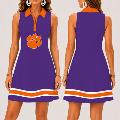 [FAN FAVORITE] NEW CUSTOMIZED NCAA FBS07 CST CLEMSON TIGERS WOMEN'S ZIP SLEEVELESS POLO DRESS