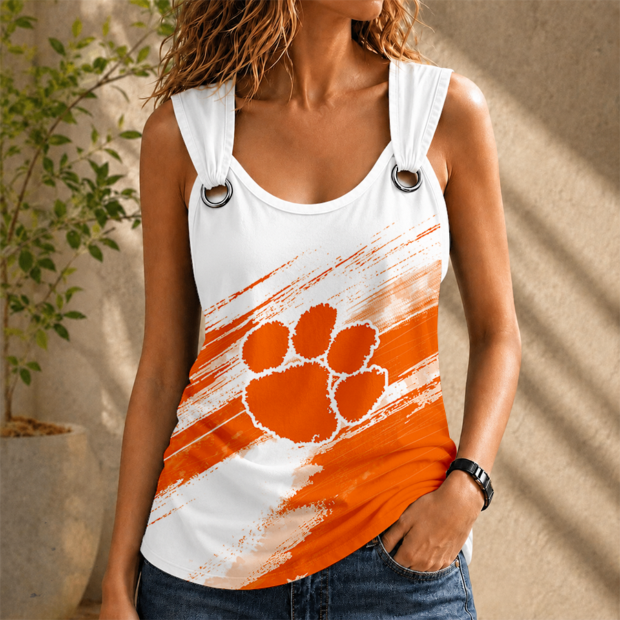 [FAN FAVORITE] NEW CUSTOMIZED NCAA FBS07 CST CLEMSON TIGERS O-RING SHOULDER TANK TOP