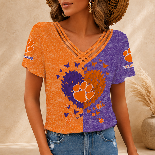 [FAN FAVORITE] NEW CUSTOMIZED NCAA FBS07 CST CLEMSON TIGERS V-NECK SHIRT