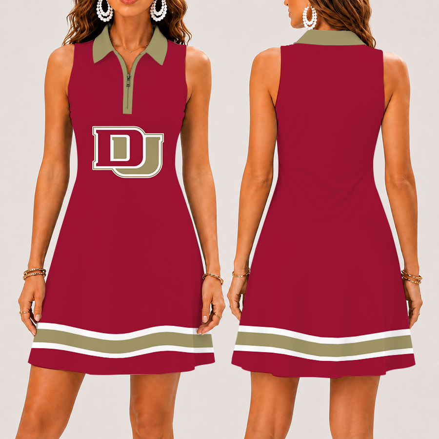 [FAN FAVORITE] NEW CUSTOMIZED NCAA MFF07 DEP DENVER PIONEERS WOMEN'S ZIP SLEEVELESS POLO DRESS