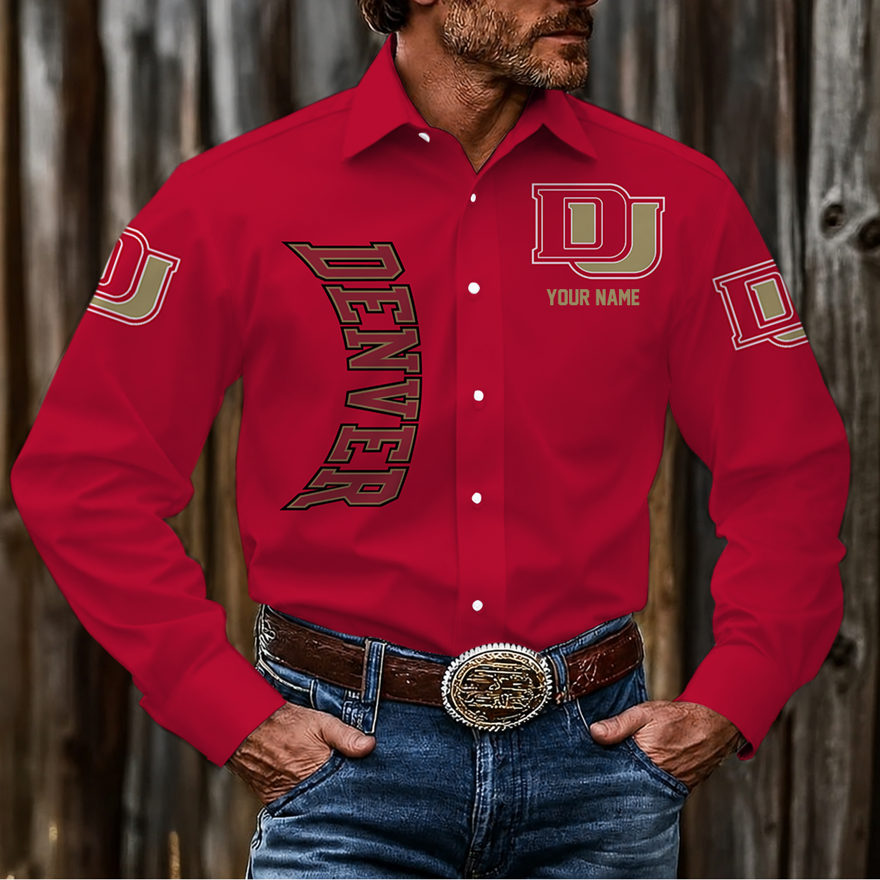 LIMITED EDITION - NEW CUSTOMIZED NCAA MFF07 DEP DENVER PIONEERS MEN'S LONG SLEEVE BUTTON-UP SHIRT