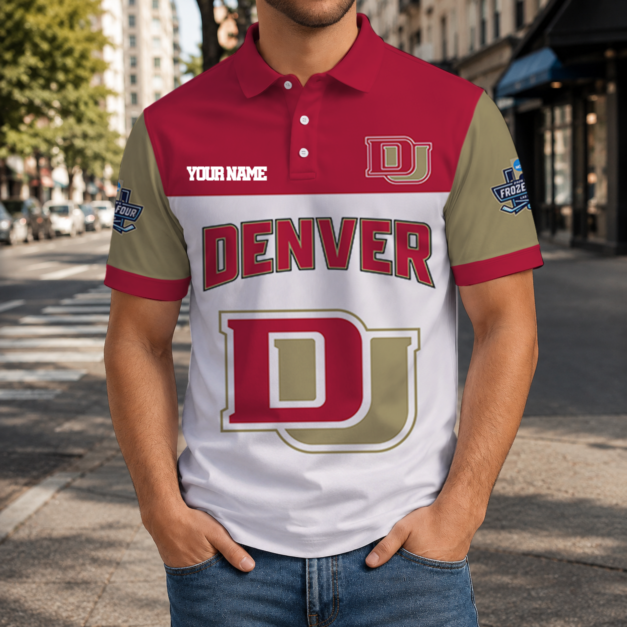 EXCLUSIVE EDITION - NEW CUSTOMIZED NCAA MFF07 DEP DENVER PIONEERS POLO SHIRT, ZIP POLO SHIRT & T-SHIRTS