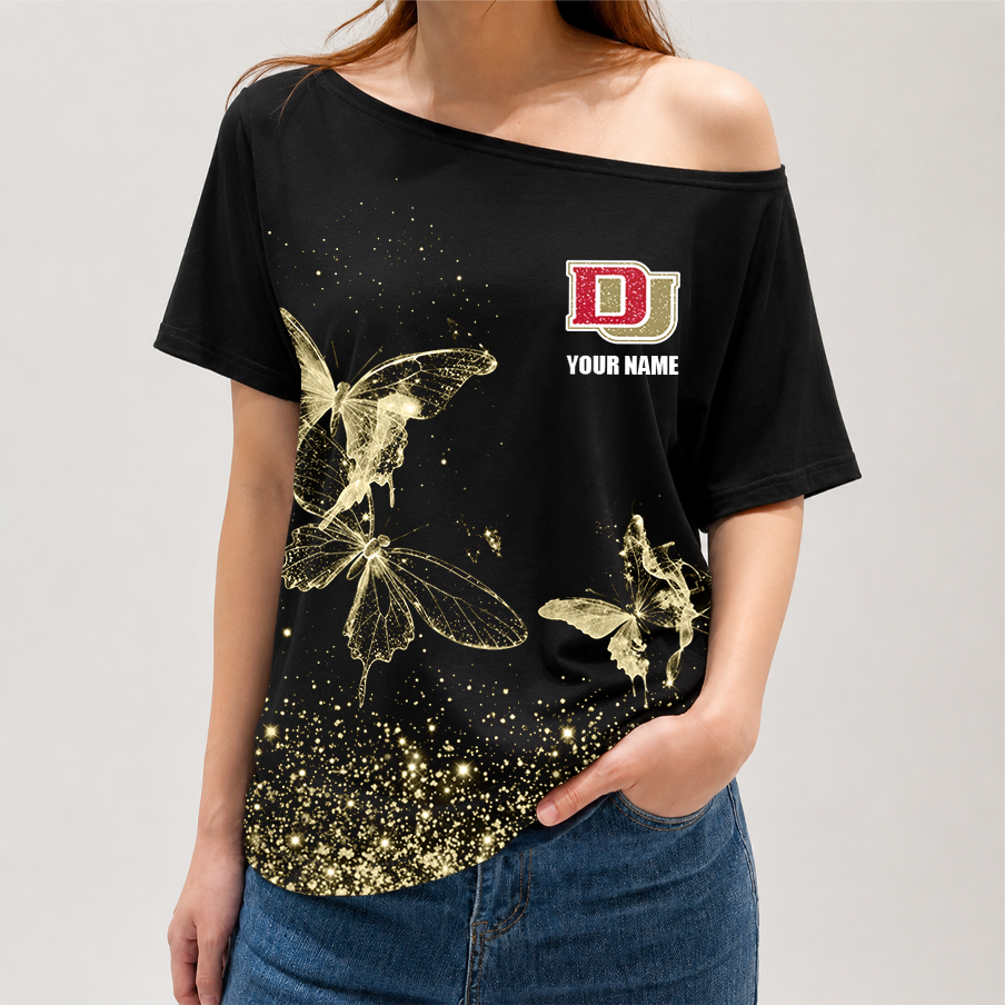 [FAN FAVORITE] NEW CUSTOMIZED NCAA MFF07 DEP DENVER PIONEERS OFF-SHOULDER SHIRT