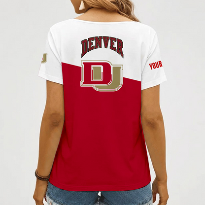 [FAN FAVORITE] NEW CUSTOMIZED NCAA MFF07 DEP DENVER PIONEERS V-NECK FEMALE SHIRT