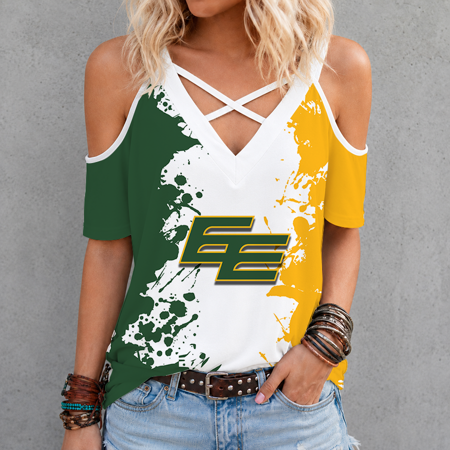 [FAN EXCLUSIVE] NEW CUSTOMIZED CFL07 EDM EDMONTON ELKS STRAPPY CRISS CROSS V-NECK TOP