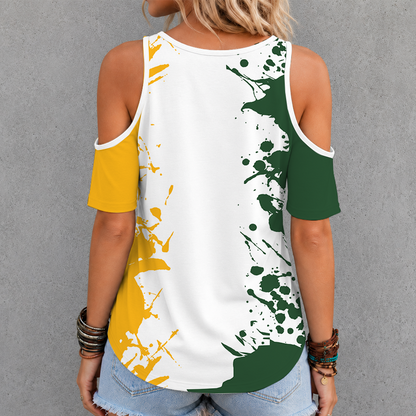 [FAN EXCLUSIVE] NEW CUSTOMIZED CFL07 EDM EDMONTON ELKS STRAPPY CRISS CROSS V-NECK TOP