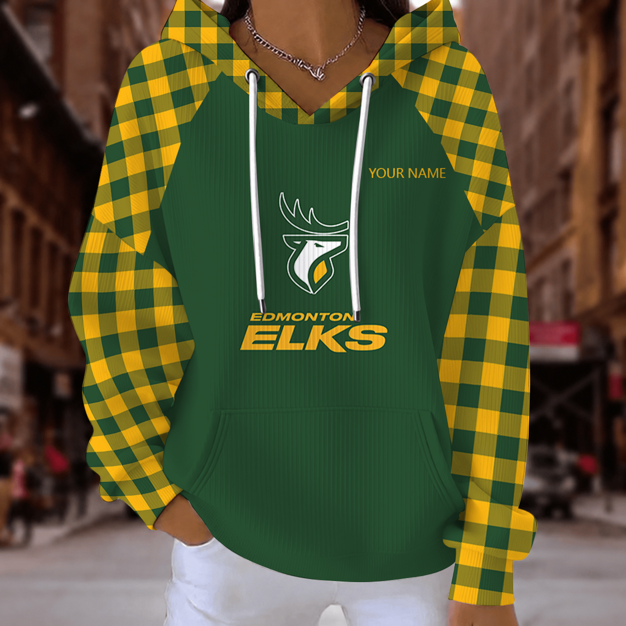 [FAN EXCLUSIVE] NEW CUSTOMIZED CFL07 EDM EDMONTON ELKS STRAPPY RIBBED HOODIE & SWEATSHIRT