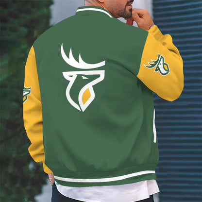 [FAN EXCLUSIVE] NEW CUSTOMIZED CFL07 EDM EDMONTON ELKS BASEBALL JACKET & SATIN VARSITY JACKET