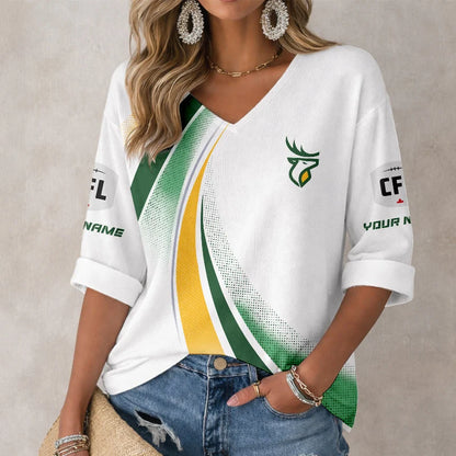 [FAN EXCLUSIVE] NEW CUSTOMIZED CFL07 EDM EDMONTON ELKS WOMEN'S HEART V-NECK LONG SLEEVE SHIRT
