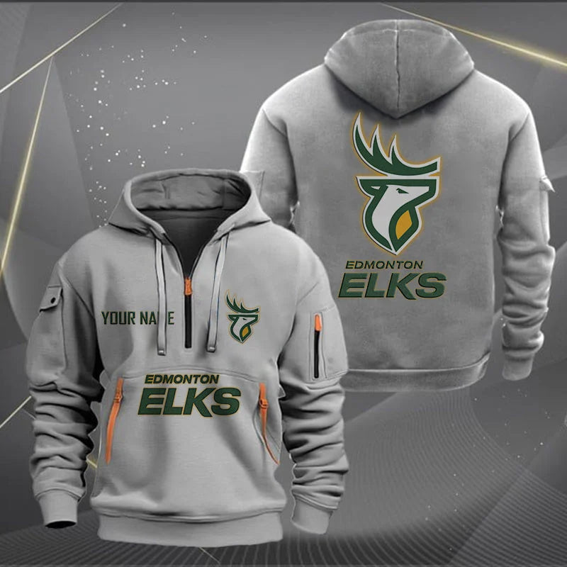 [FAN EXCLUSIVE] NEW CUSTOMIZED CFL07 EDM EDMONTON ELKS MUTICOLOR QUARTER ZIP HOODIE