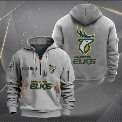 [FAN EXCLUSIVE] NEW CUSTOMIZED CFL07 EDM EDMONTON ELKS MUTICOLOR QUARTER ZIP HOODIE