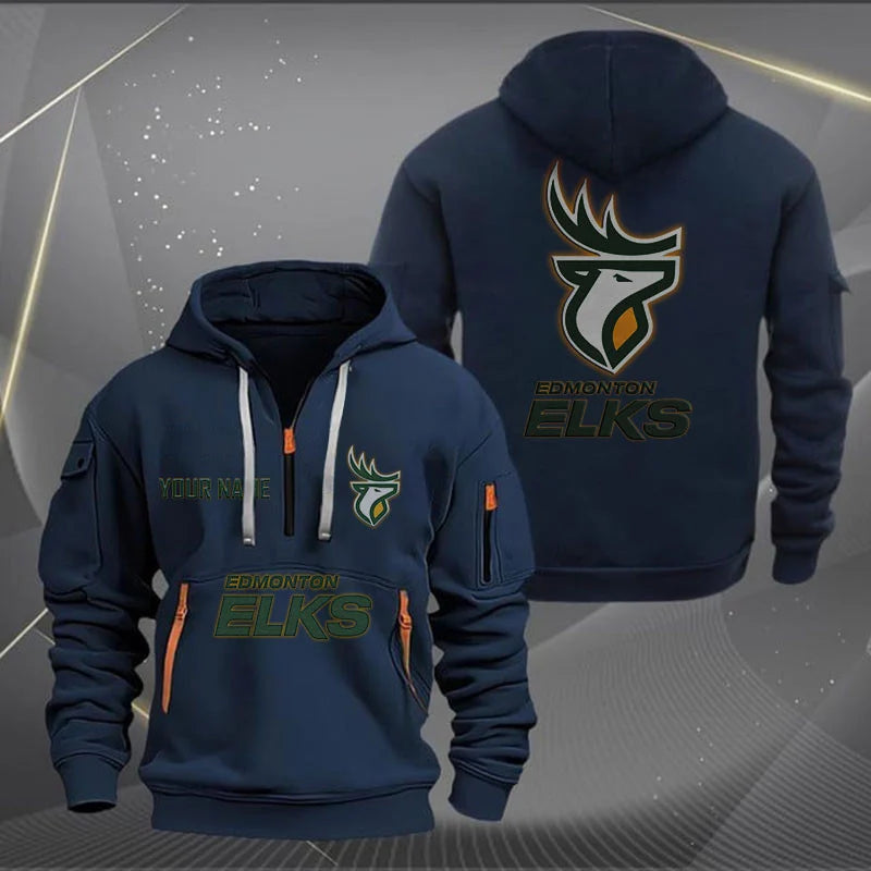 [FAN EXCLUSIVE] NEW CUSTOMIZED CFL07 EDM EDMONTON ELKS MUTICOLOR QUARTER ZIP HOODIE