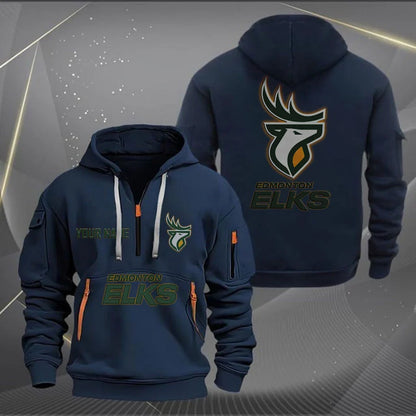 [FAN EXCLUSIVE] NEW CUSTOMIZED CFL07 EDM EDMONTON ELKS MUTICOLOR QUARTER ZIP HOODIE