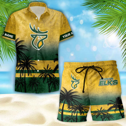 [FAN EXCLUSIVE] NEW CUSTOMIZED CFL07 EDM EDMONTON ELKS HAWAIIAN SHIRT & SHORTS SET