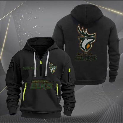 [FAN EXCLUSIVE] NEW CUSTOMIZED CFL07 EDM EDMONTON ELKS MUTICOLOR QUARTER ZIP HOODIE