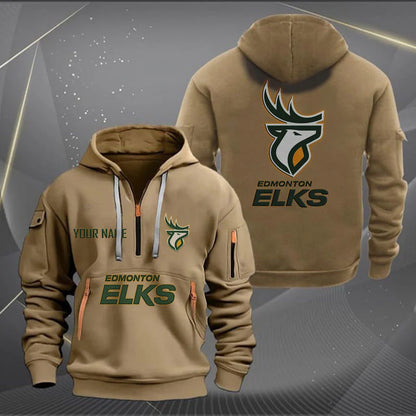 [FAN EXCLUSIVE] NEW CUSTOMIZED CFL07 EDM EDMONTON ELKS MUTICOLOR QUARTER ZIP HOODIE
