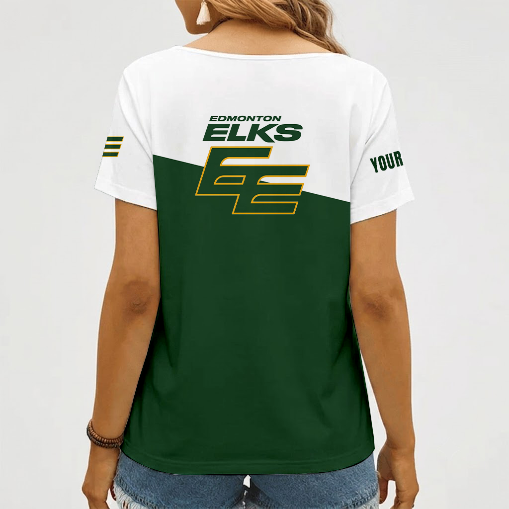 [FAN EXCLUSIVE] NEW CUSTOMIZED CFL07 EDM EDMONTON ELKS STRAPPY V-NECK FEMALE SHIRT