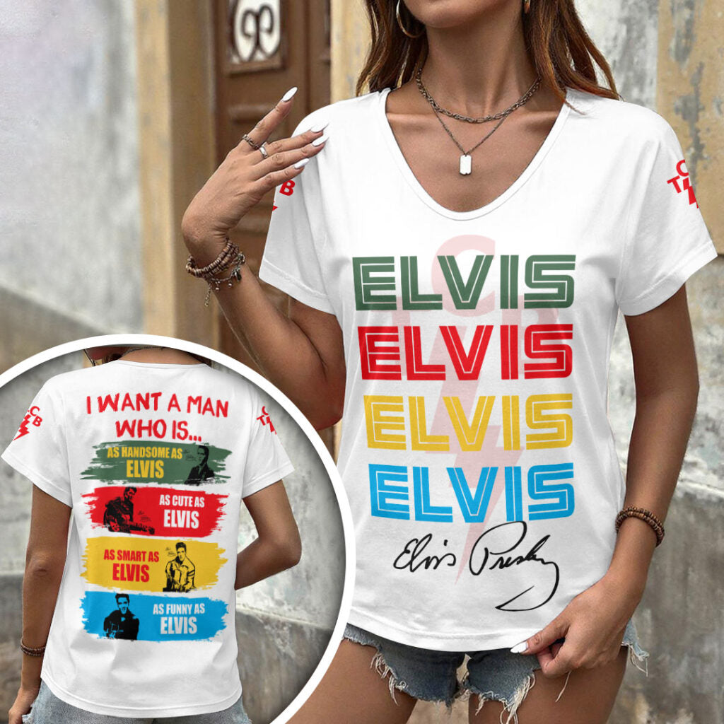 [FAN FAVORITE] NEW CUSTOMIZED ELVIS PRESLEY V-NECK FEMALE SHIRT