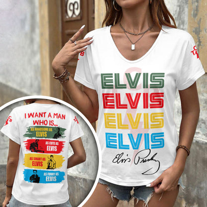 [FAN FAVORITE] NEW CUSTOMIZED ELVIS PRESLEY V-NECK FEMALE SHIRT