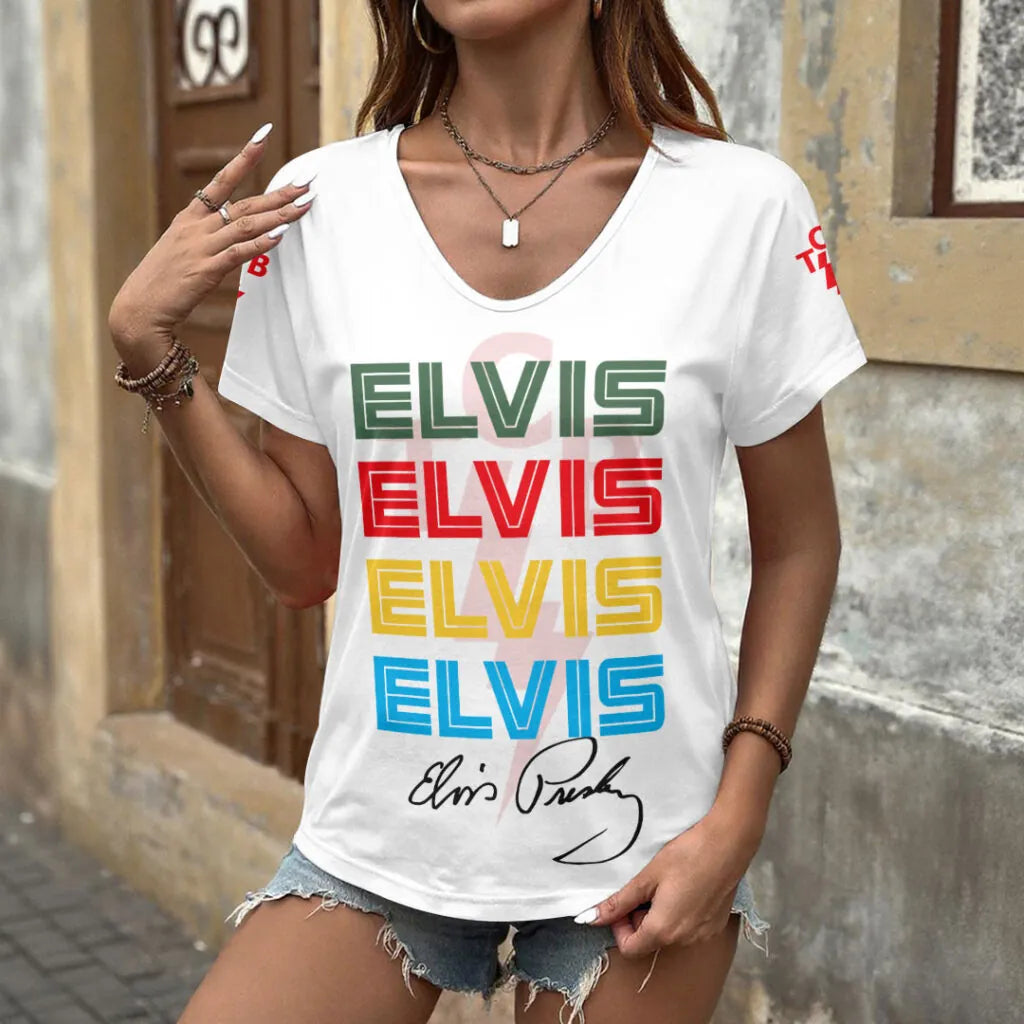 [FAN FAVORITE] NEW CUSTOMIZED ELVIS PRESLEY V-NECK FEMALE SHIRT