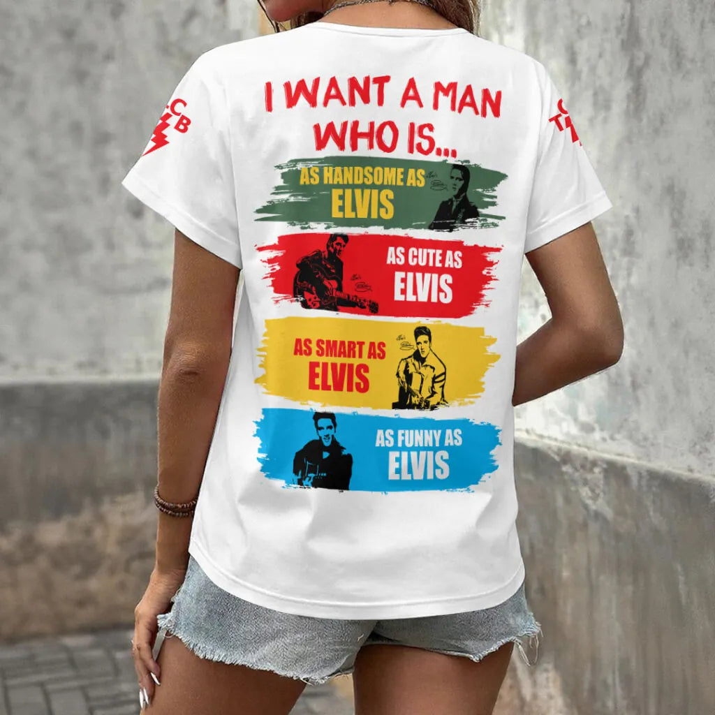[FAN FAVORITE] NEW CUSTOMIZED ELVIS PRESLEY V-NECK FEMALE SHIRT