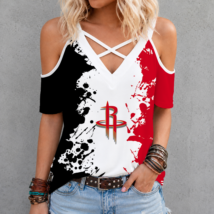 [HOT DEAL] NEW CUSTOMIZED NBA07 HRO HOUSTON ROCKETS CRISS CROSS V-NECK TOP