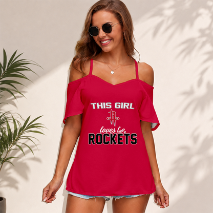 [HOT DEAL] NEW CUSTOMIZED NBA07 HRO HOUSTON ROCKETS WOMEN'S STRAPPY OFF-SHOULDER TOP