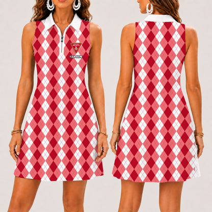 [HOT DEAL] NEW CUSTOMIZED NBA07 HRO HOUSTON ROCKETS  WOMEN'S ZIP SLEEVELESS POLO DRESS