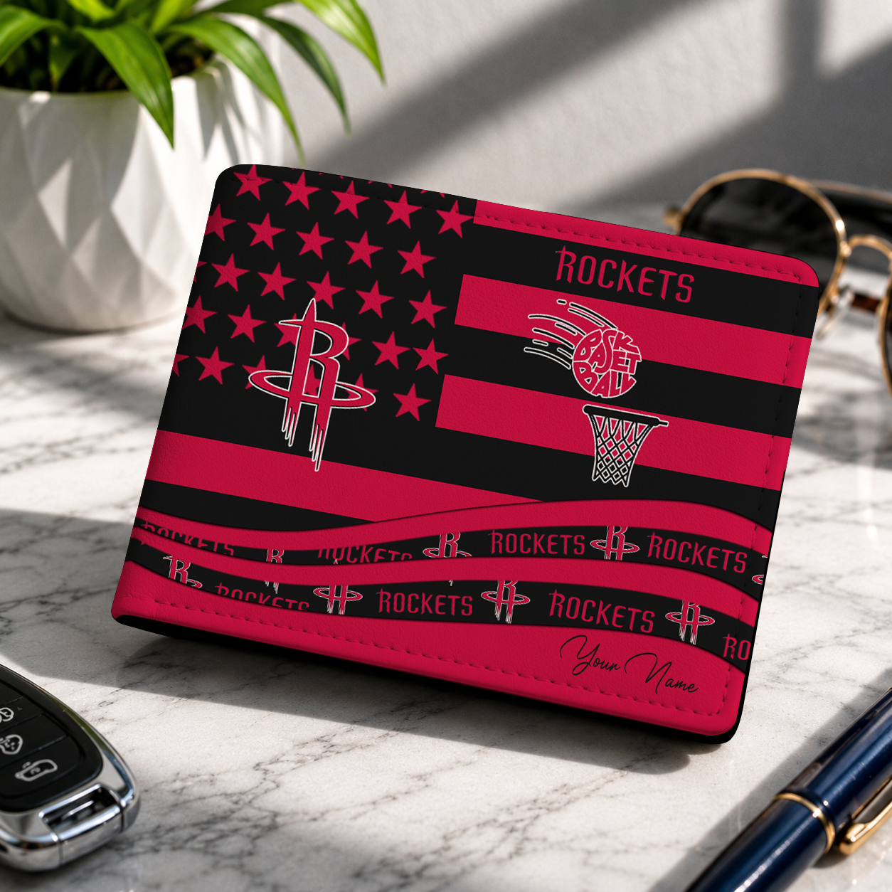 SPECIAL EDITION - NEW CUSTOMIZED NBA07 HRO HOUSTON ROCKETS LEATHER WALLET