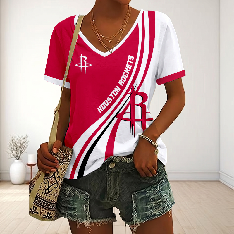 LIMITED EDITION - NEW CUSTOMIZED NBA07 HRO HOUSTON ROCKETS V-NECK FEMALE SHIRT