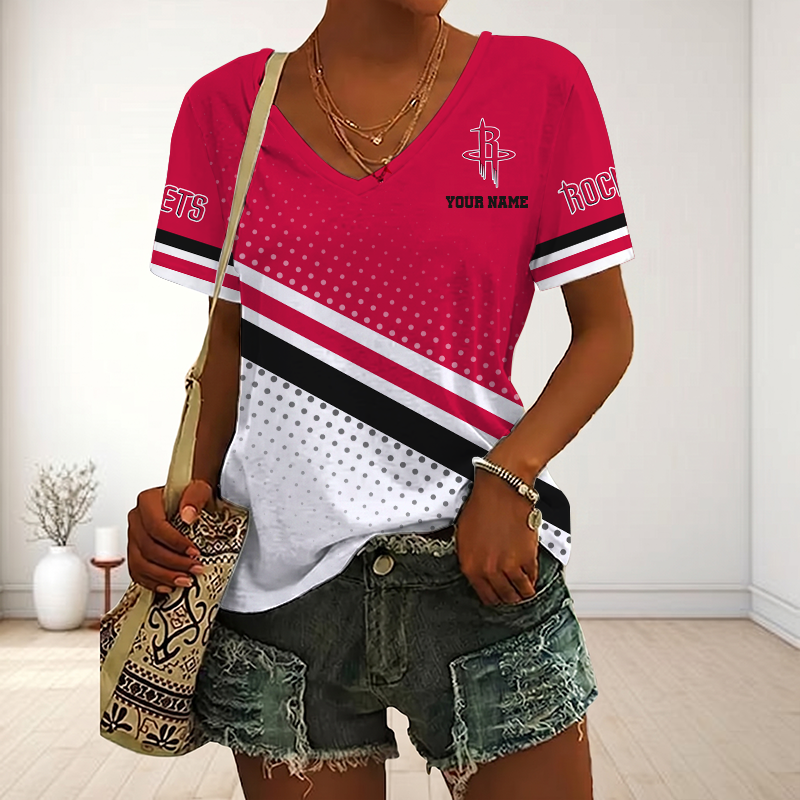 LIMITED EDITION - NEW CUSTOMIZED NBA07 HRO HOUSTON ROCKETS V-NECK FEMALE SHIRT