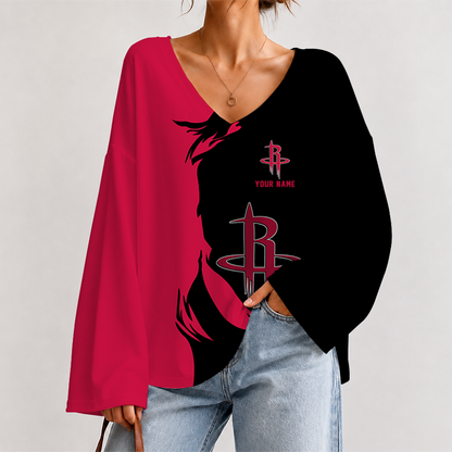 [HOT DEAL] NEW CUSTOMIZED NBA07 HRO HOUSTON ROCKETS V-NECK LONG SLEEVED CROP TOP