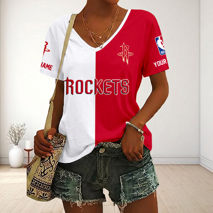 LIMITED EDITION - NEW CUSTOMIZED NBA07 HRO HOUSTON ROCKETS V-NECK FEMALE SHIRT