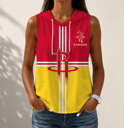 LIMITED EDITION - NEW CUSTOMIZED NBA07 HRO HOUSTON ROCKETS WOMEN'S SLEEVELESS HOODED POCKET TANK TOP