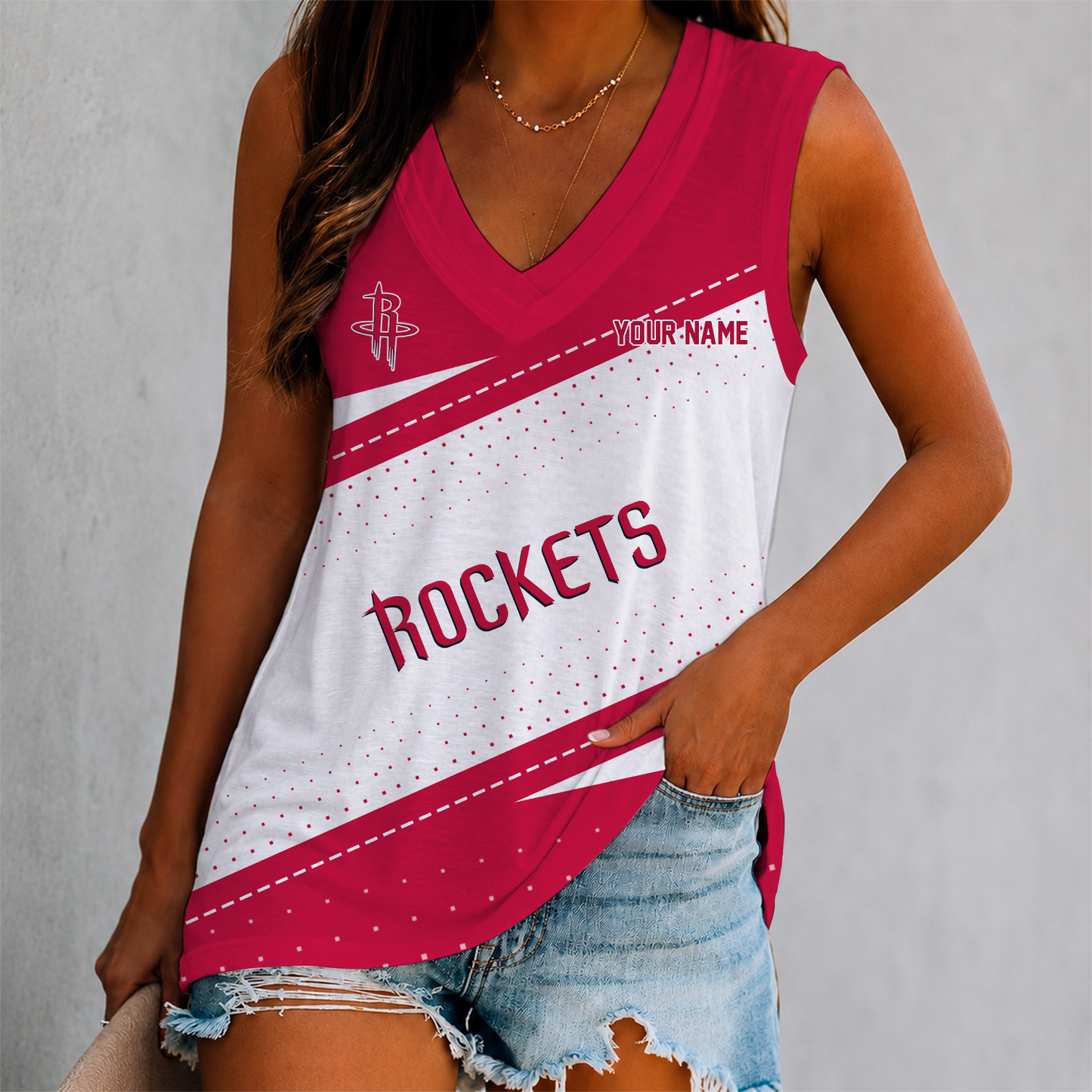 VIRAL EDITION - NEW CUSTOMIZED NBA07 HRO HOUSTON ROCKETS WOMEN'S V-NECK TANK TOP