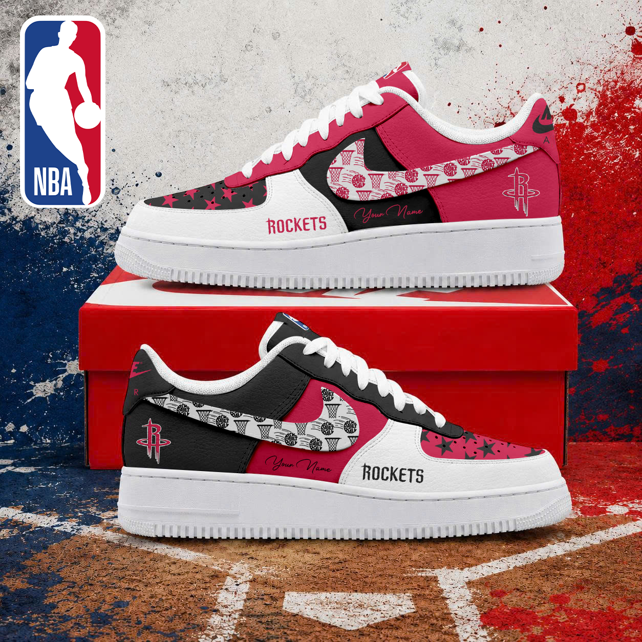 LIMITED EDITION - NEW CUSTOMIZED NBA07 HRO HOUSTON ROCKETS AF1 SNEAKERS