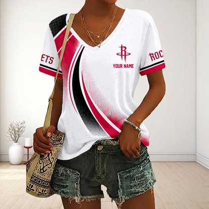 FINAL SALE - NEW CUSTOMIZED NBA07 HRO HOUSTON ROCKETS V-NECK FEMALE SHIRT