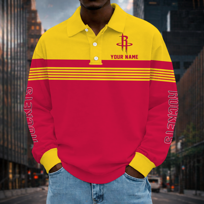 ELITE EDITION - NEW CUSTOMIZED NBA07 HRO HOUSTON ROCKETS MEN LONG SLEEVE POLO