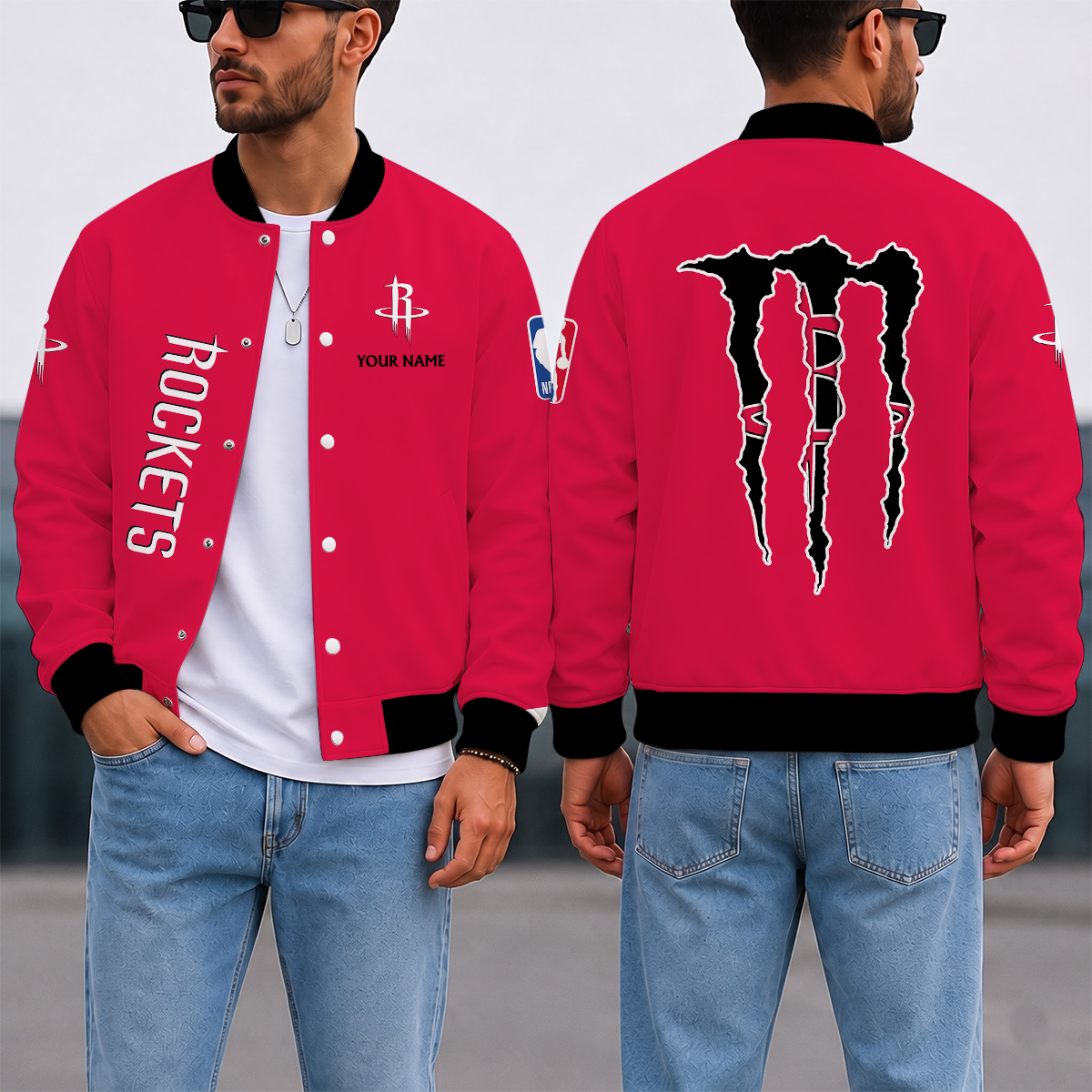 LIMITED EDITION - NEW CUSTOMIZED NBA07 HRO HOUSTON ROCKETS BASEBALL JACKET, SATIN VARSITY JACKET