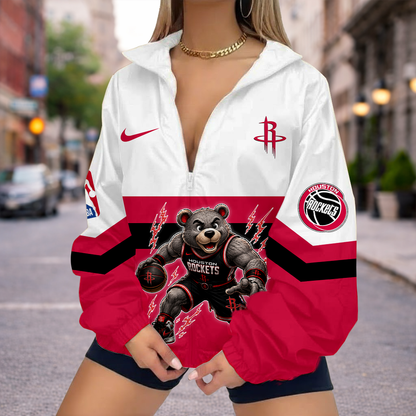 VIRAL EDITION - NEW CUSTOMIZED NBA07 HRO HOUSTON ROCKETS V-NECK ZIPPER SWEATSHIRT JACKET