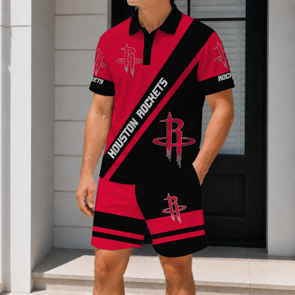 LIMITED EDITION - NEW CUSTOMIZED NBA07 HRO HOUSTON ROCKETS POLO SHIRT & SHORT PANTS SET