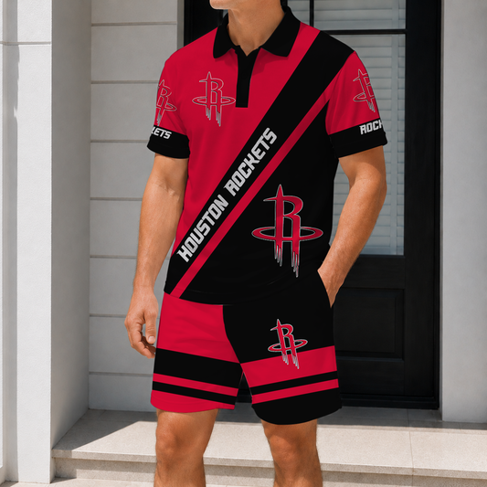 LIMITED EDITION - NEW CUSTOMIZED NBA07 HRO HOUSTON ROCKETS POLO SHIRT & SHORT PANTS SET
