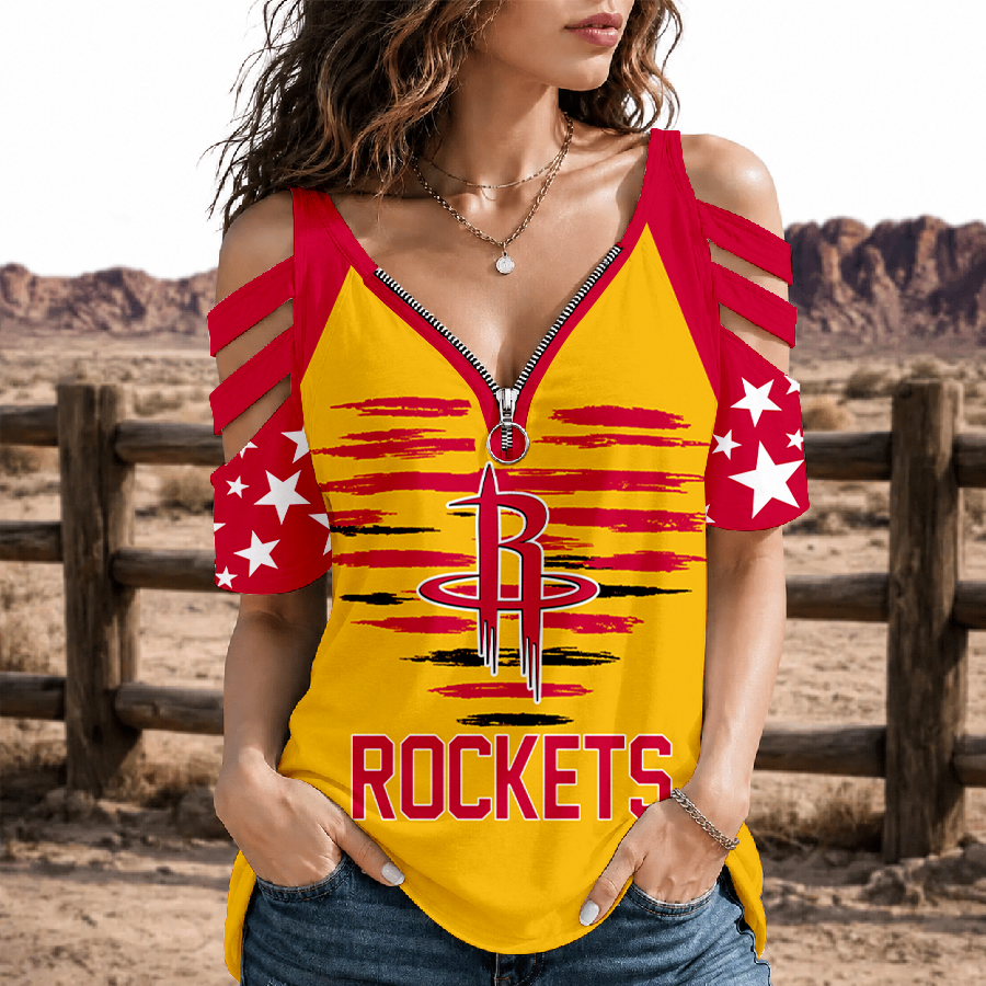 [HOT DEAL] NEW CUSTOMIZED NBA07 HRO HOUSTON ROCKETS STRAPPY COLD-SHOULDER TOP