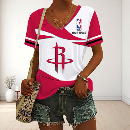 LIMITED EDITION - NEW CUSTOMIZED NBA07 HRO HOUSTON ROCKETS V-NECK FEMALE SHIRT