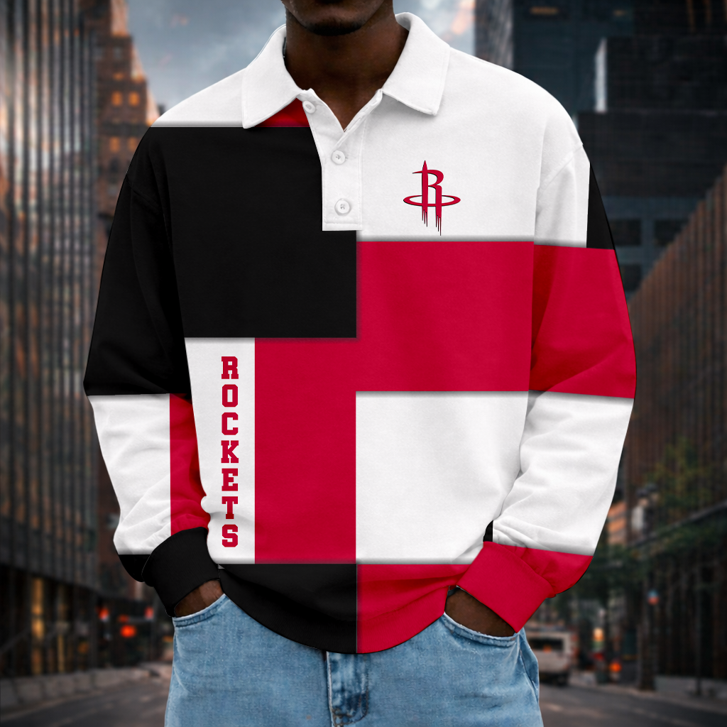 LIMITED EDITION - NEW CUSTOMIZED NBA07 HRO HOUSTON ROCKETS MEN LONG SLEEVE POLO