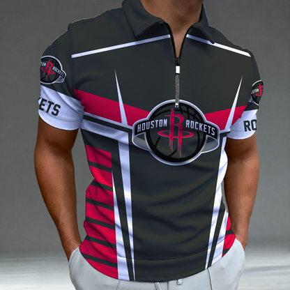 [HOT DEAL] NEW CUSTOMIZED NBA07 HRO HOUSTON ROCKETS ZIP POLO SHIRT
